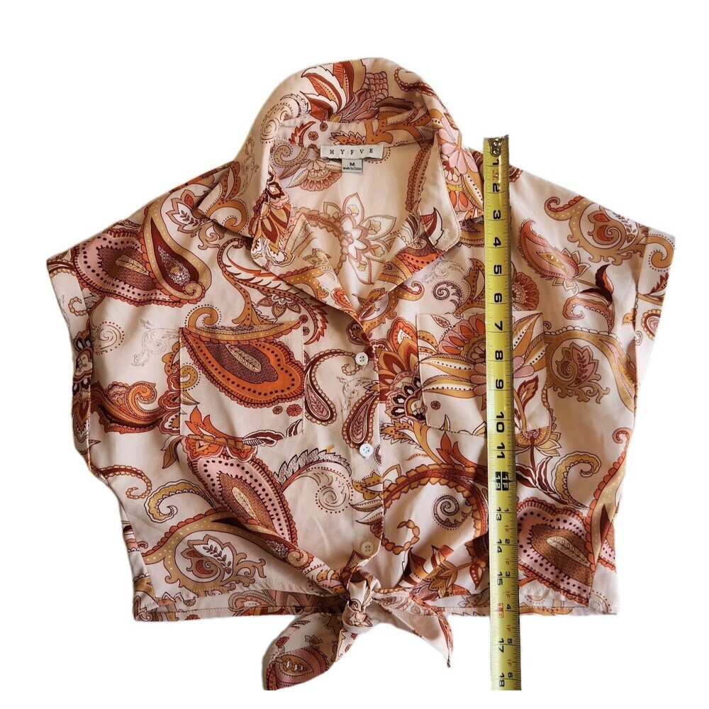 Hyfve Paisley Floral Fairycore Peasant Cropped Tie Shirt Sz M - Picture 3 of 9